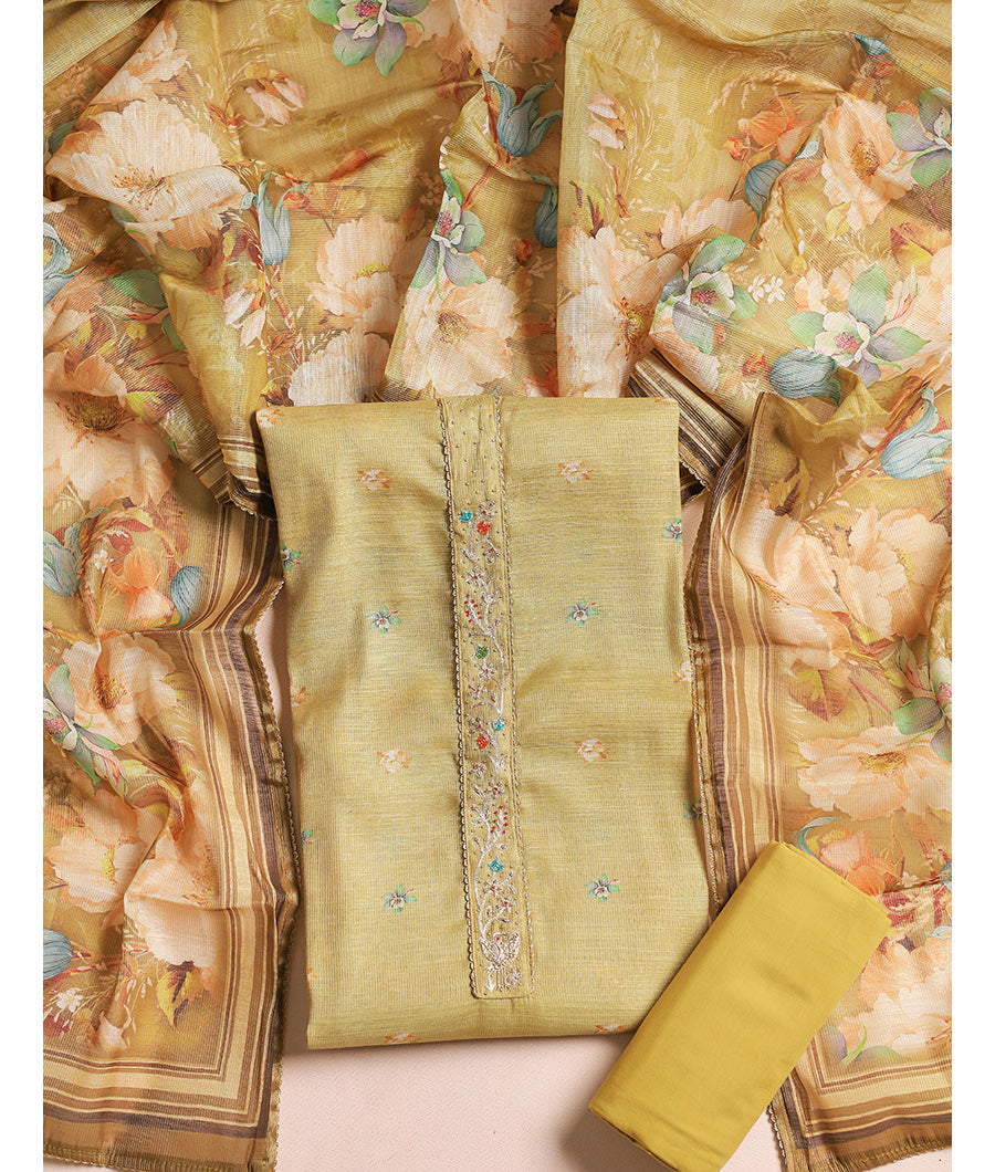 CHANDERI SILK EMBROIDERED SUIT SET