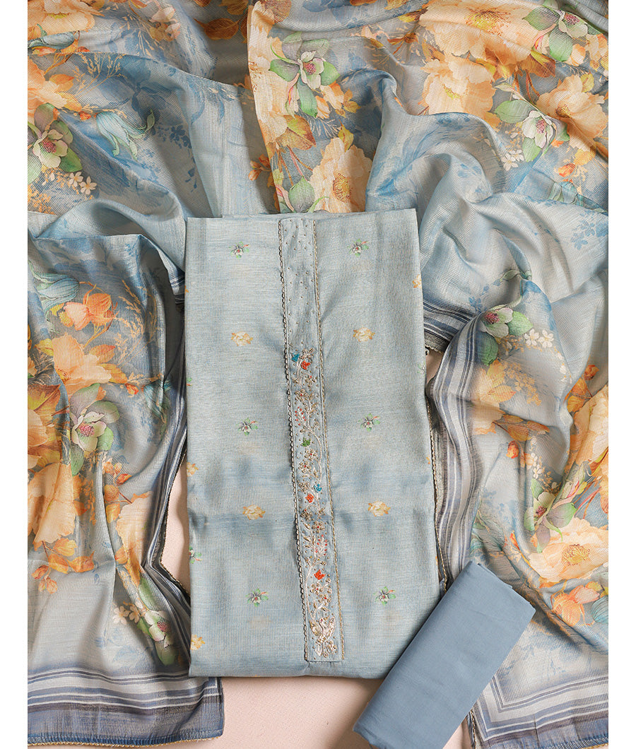 CHANDERI SILK EMBROIDERED SUIT SET