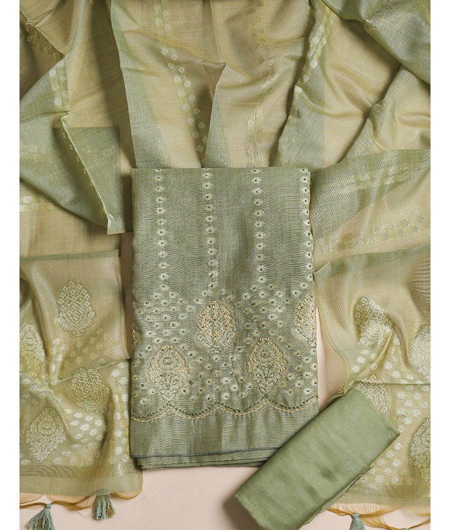CHANDERI EMBROIDERED SUIT SET