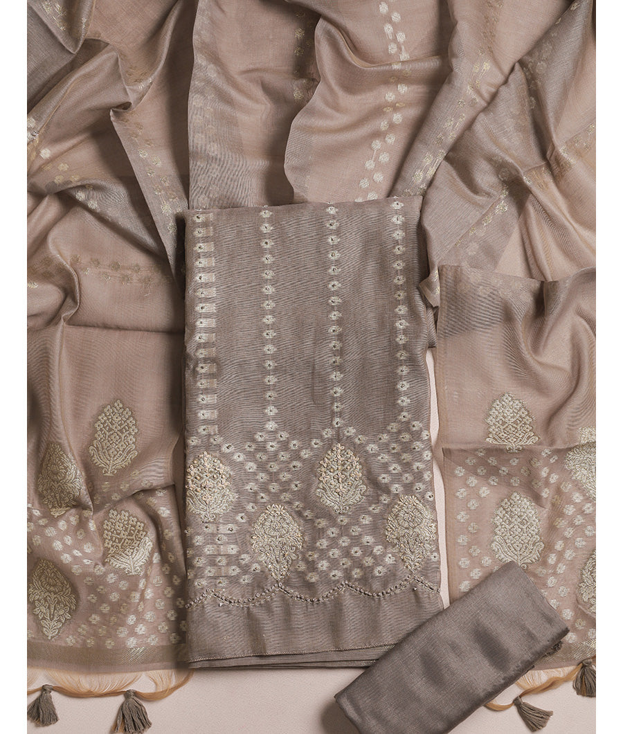 CHANDERI EMBROIDERED SUIT SET