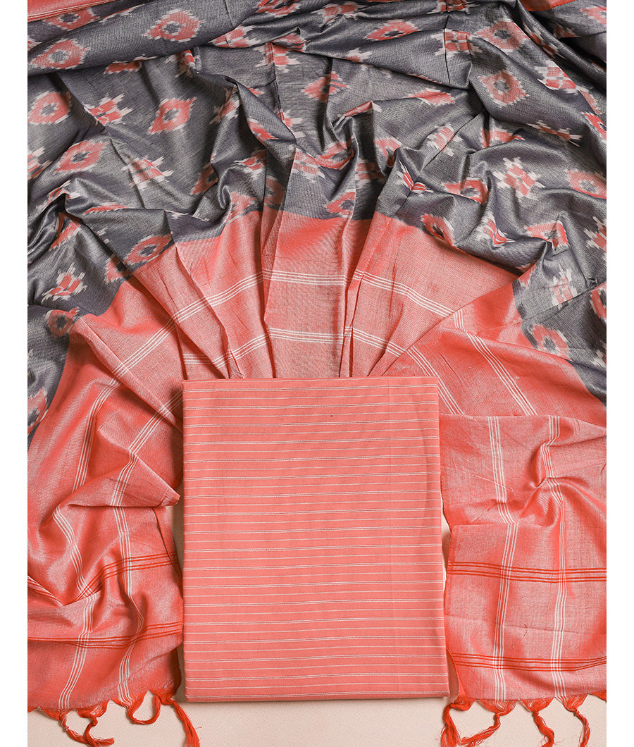Pure Cotton Woven top with mercidiced handloom ikat dupatta suit set