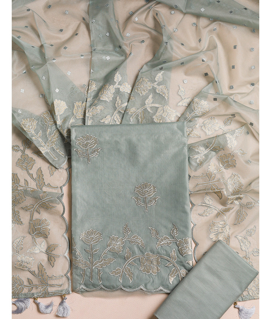 Pure organza applique work suit set