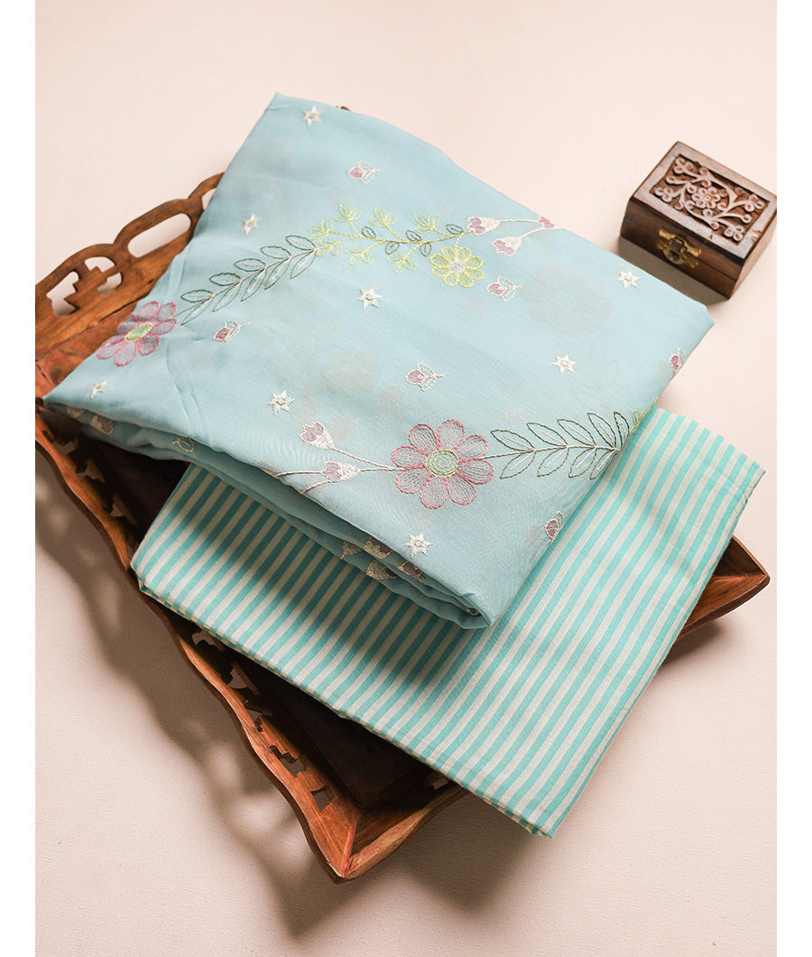 MUL CHANDERI WITH COTTON MUL STRIPES MIX & MATCH