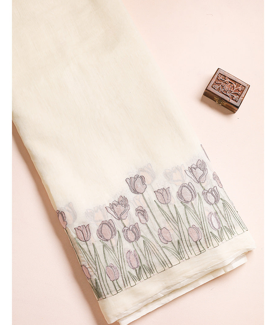 MUL CHANDERI EMBROIDERED FABRIC