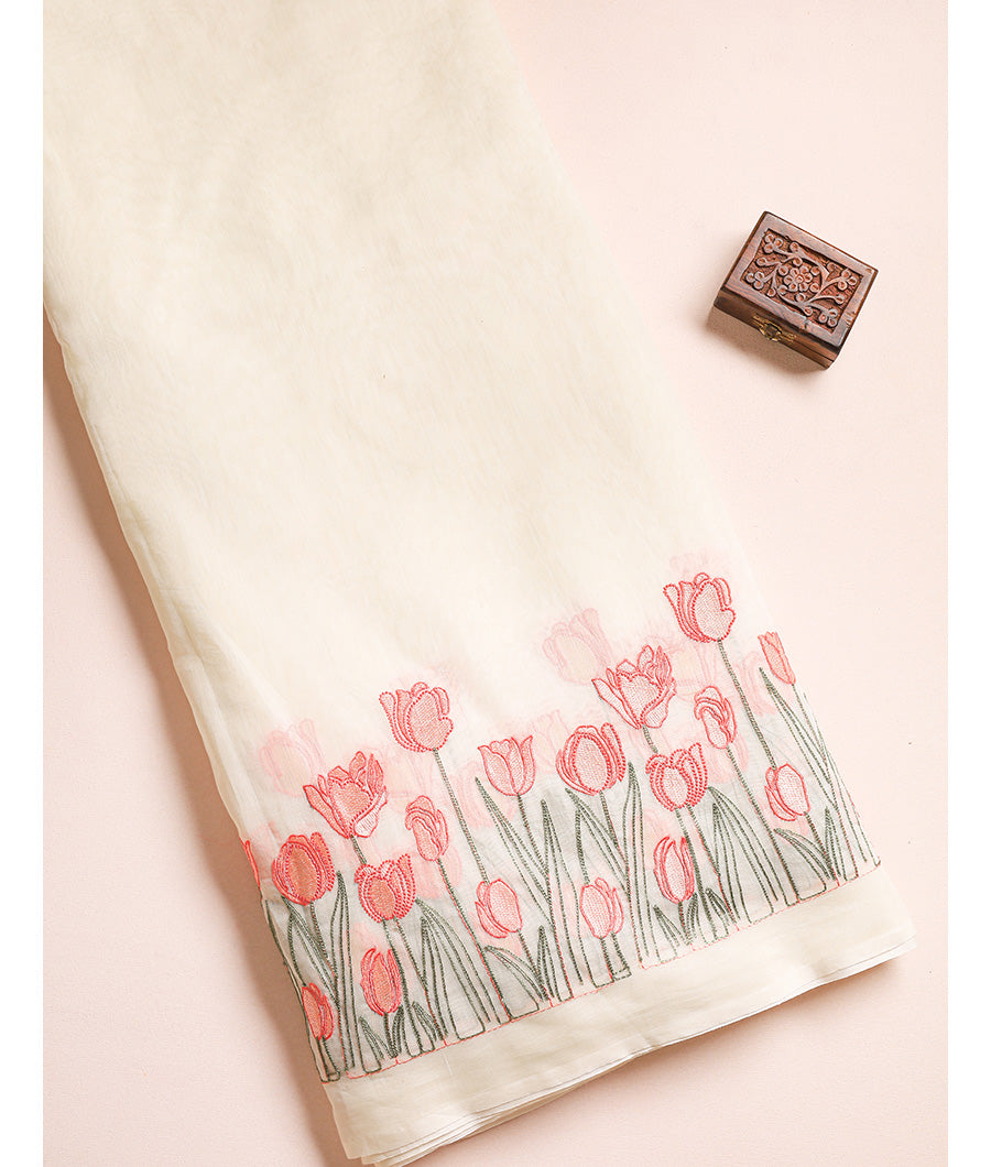 MUL CHANDERI EMBROIDERED FABRIC