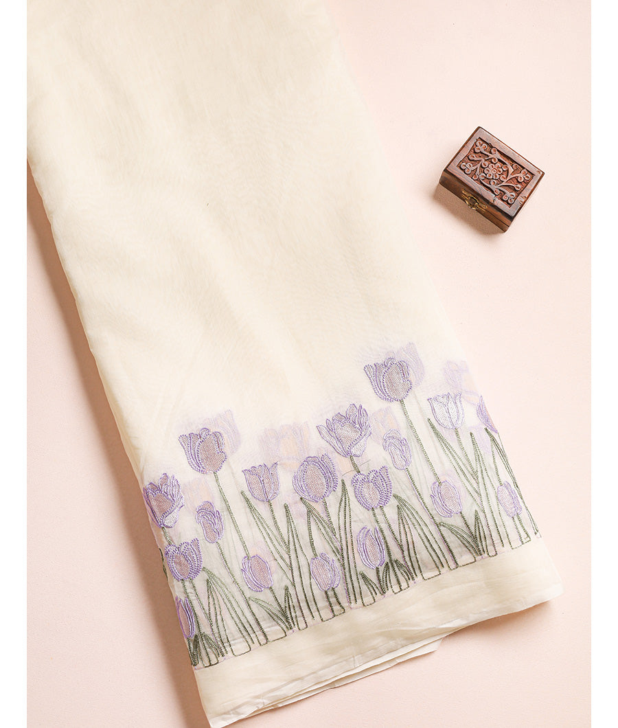 MUL CHANDERI EMBROIDERED FABRIC