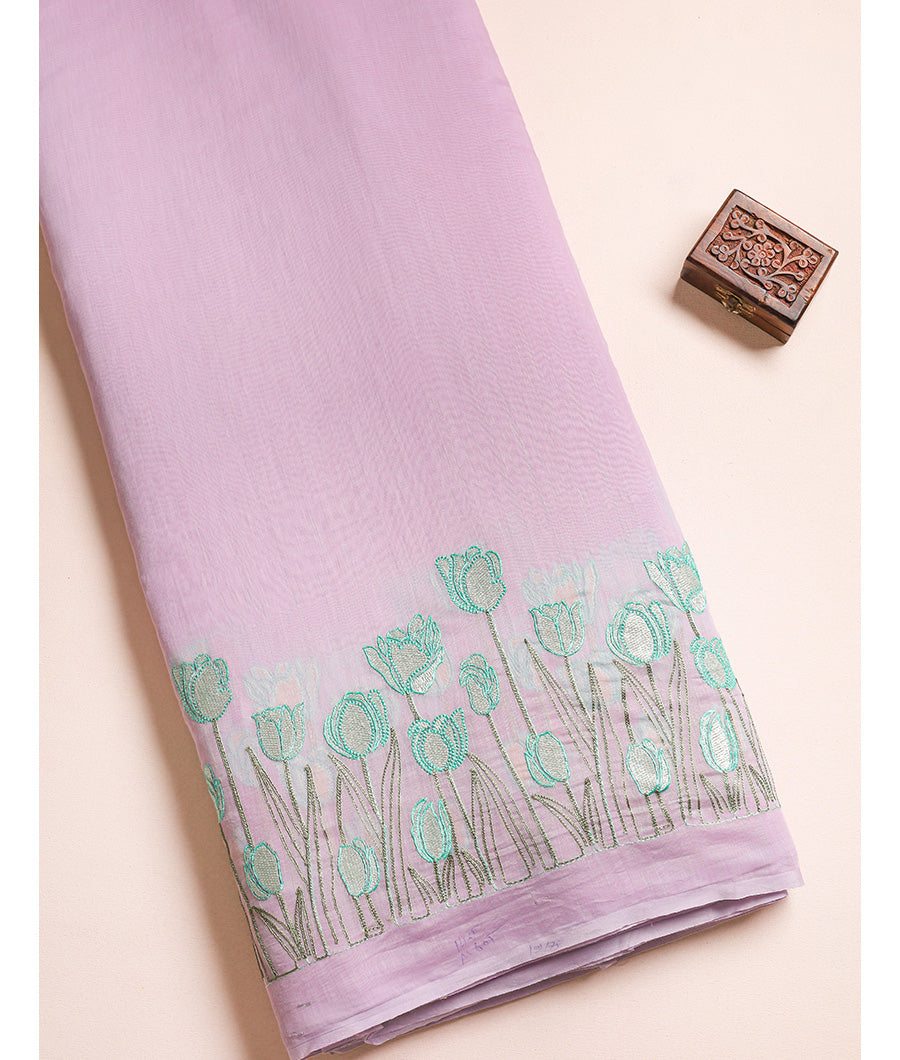 MUL CHANDERI EMBROIDERED FABRIC