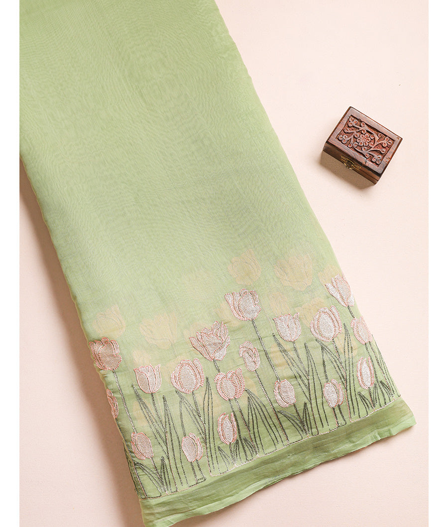 MUL CHANDERI EMBROIDERED FABRIC