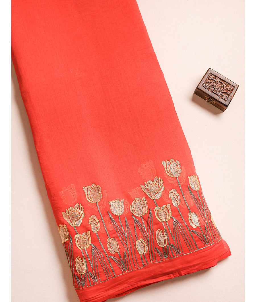 MUL CHANDERI EMBROIDERED FABRIC