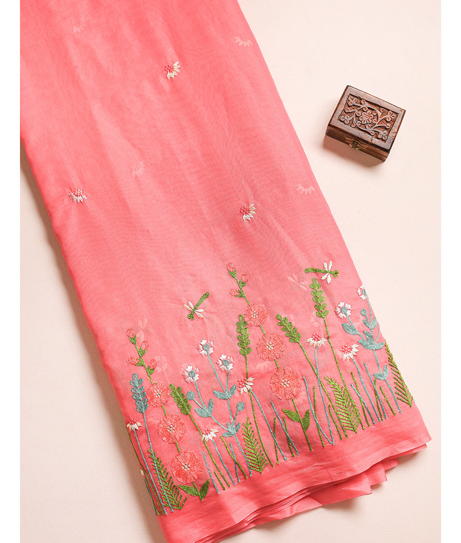 MUL CHANDERI EMBROIDERED FABRIC