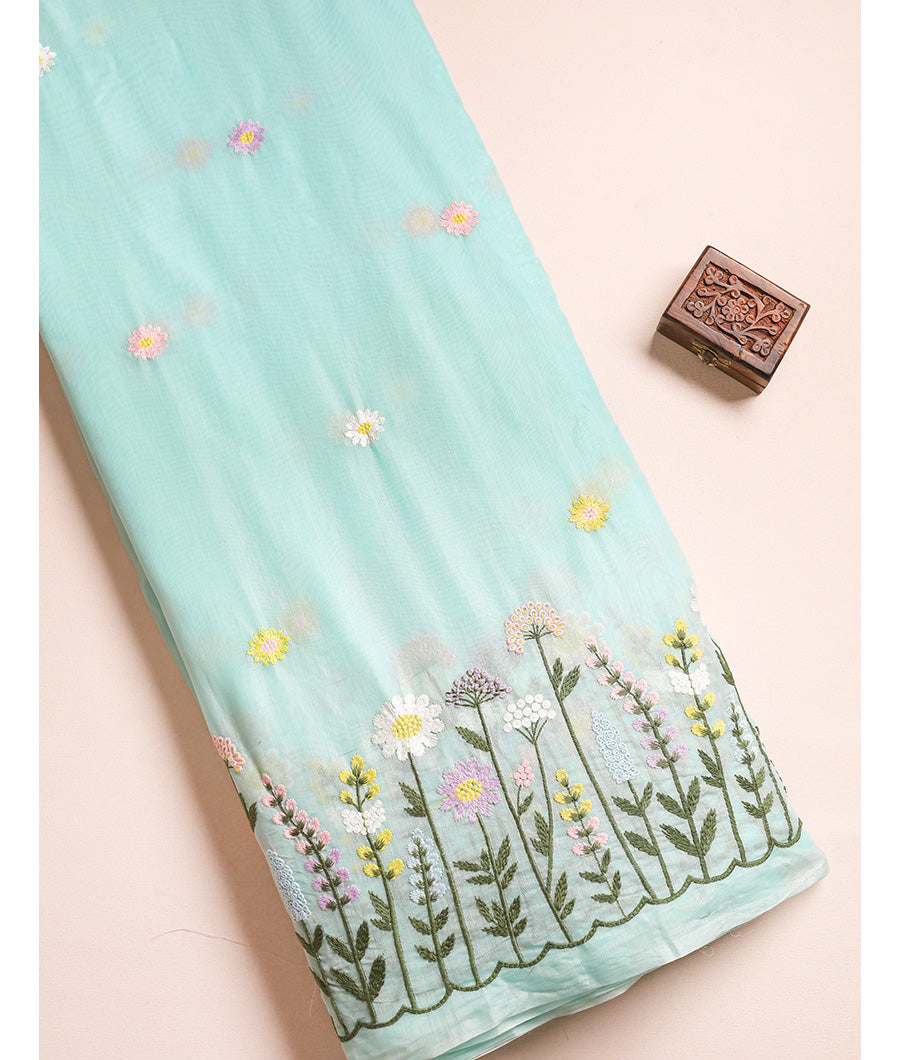 MUL CHANDERI EMBROIDERED FABRIC