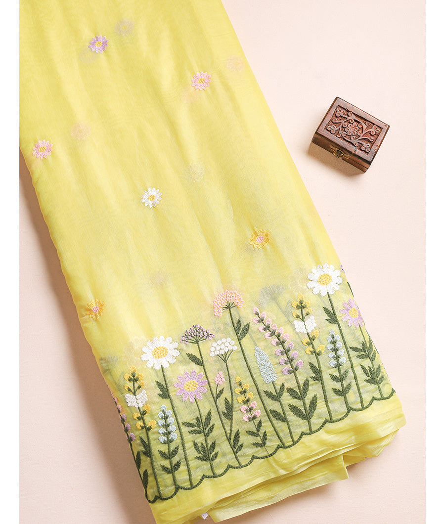 MUL CHANDERI EMBROIDERED FABRIC