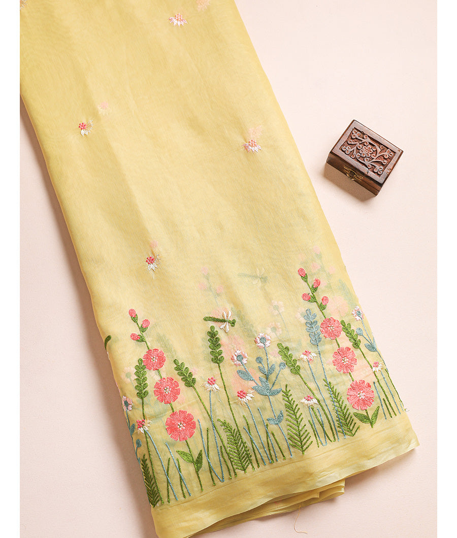 MUL CHANDERI EMBROIDERED FABRIC