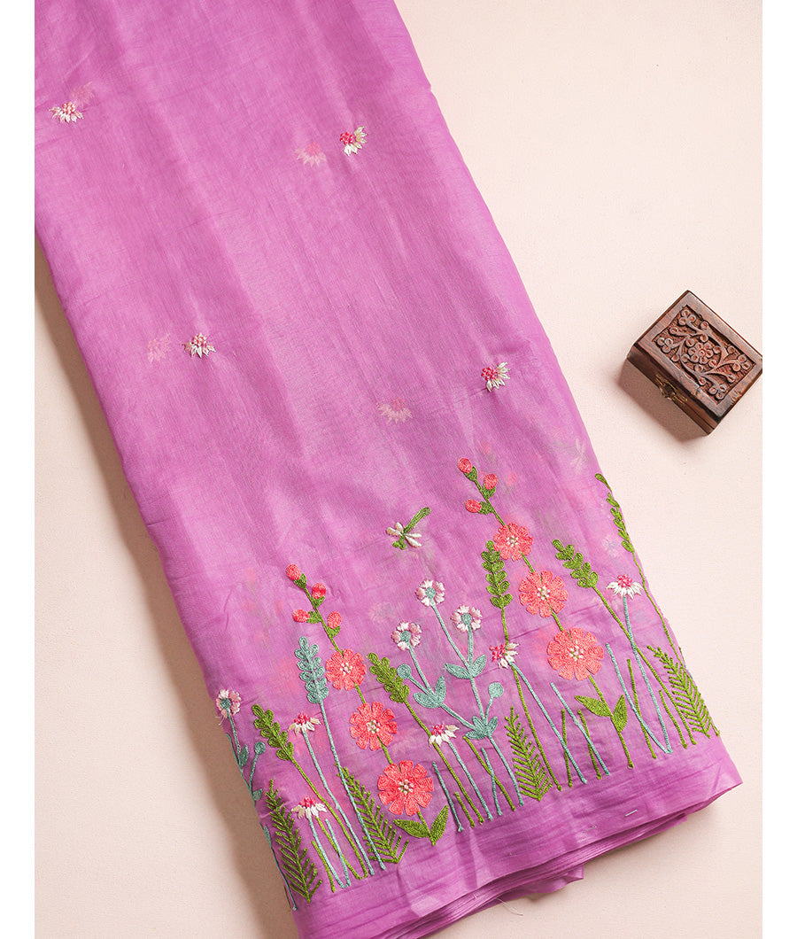 MUL CHANDERI EMBROIDERED FABRIC