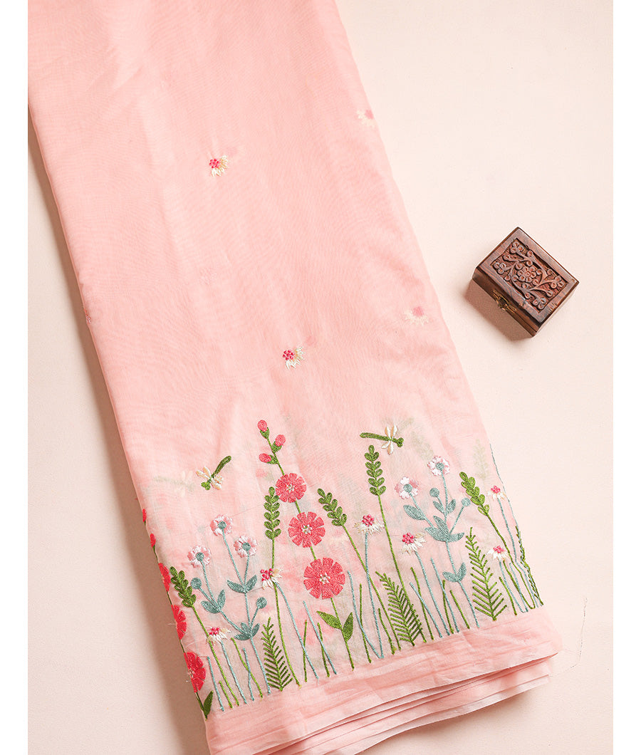 MUL CHANDERI EMBROIDERED FABRIC