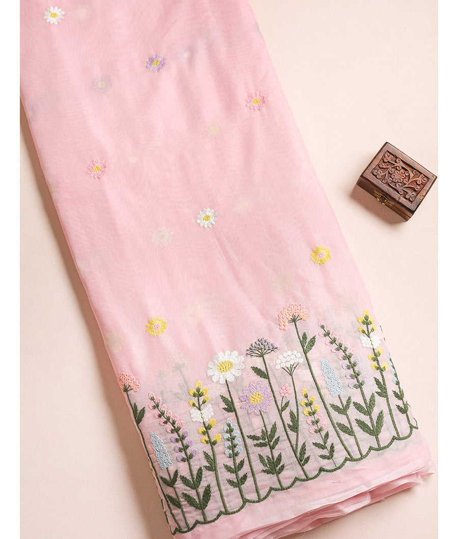 MUL CHANDERI EMBROIDERED FABRIC