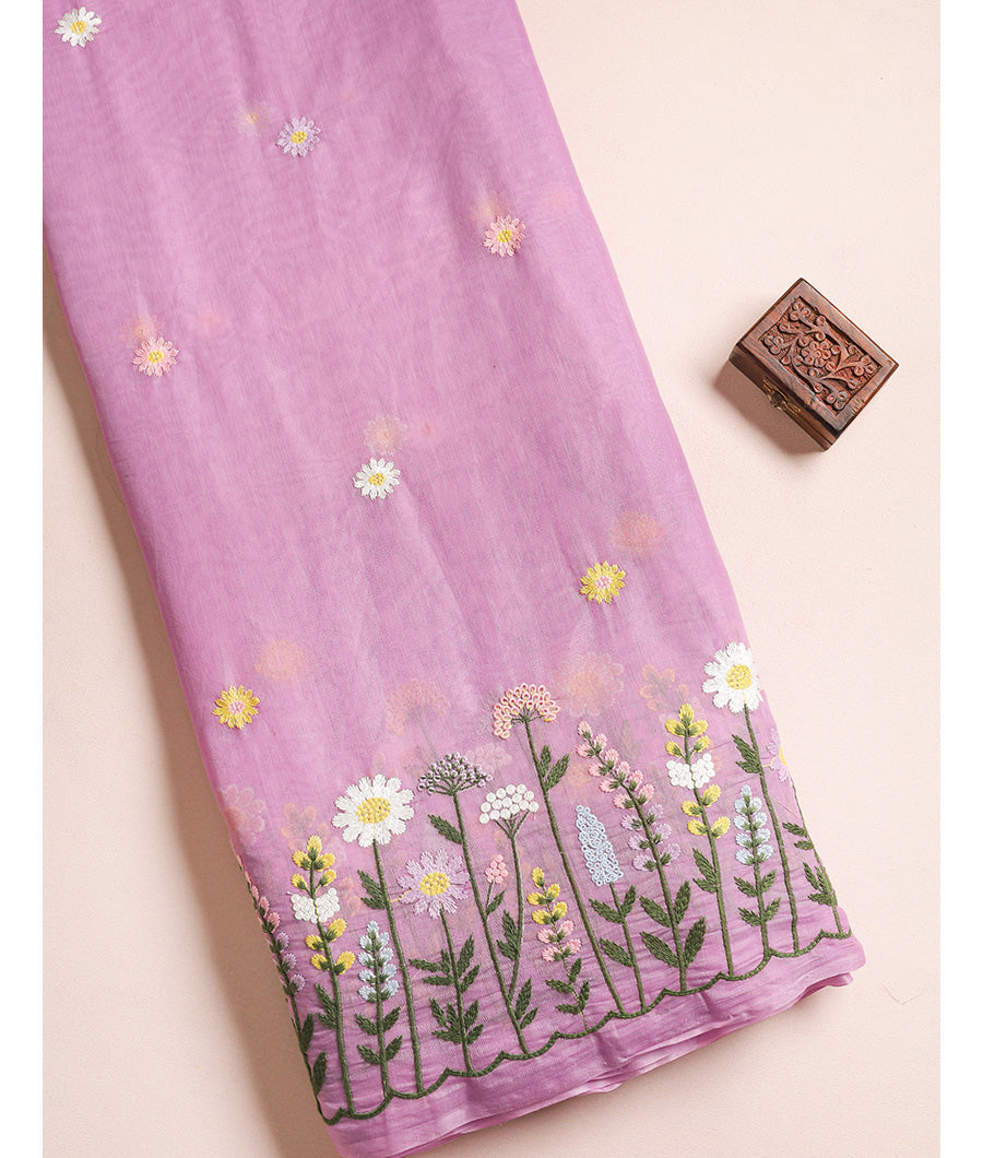 MUL CHANDERI EMBROIDERED FABRIC