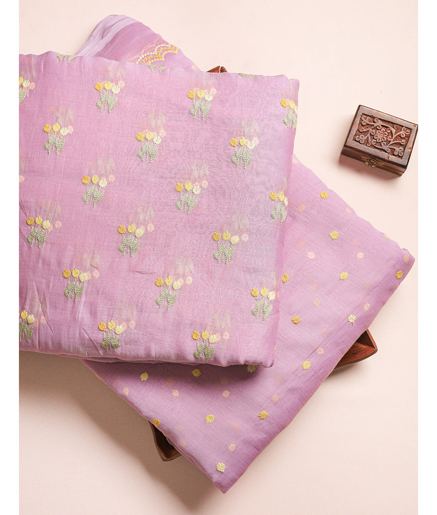 MUL CHANDERI EMBROIDERED FABRIC