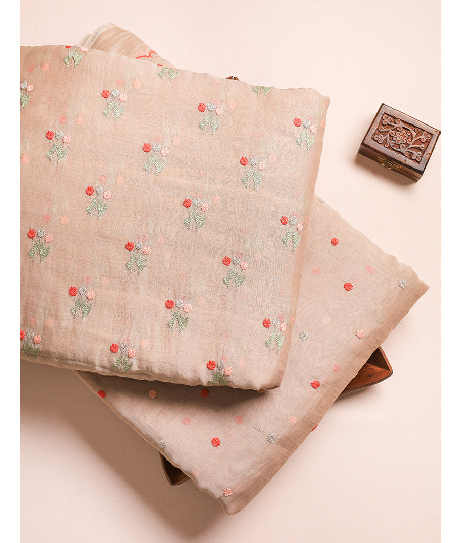 MUL CHANDERI EMBROIDERED FABRIC