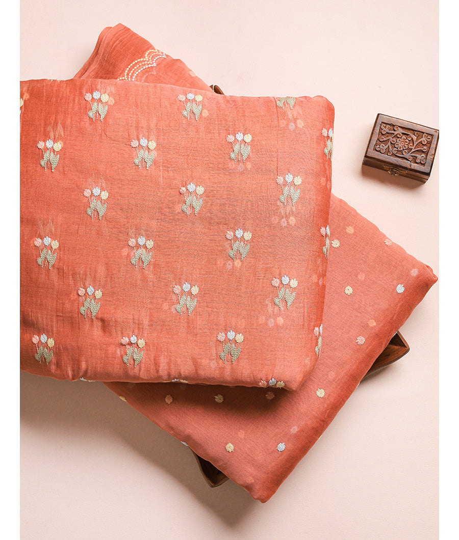 MUL CHANDERI EMBROIDERED FABRIC