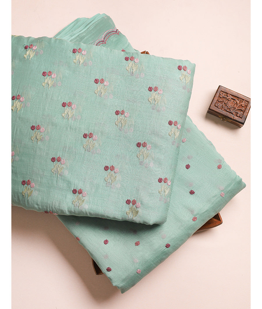 MUL CHANDERI EMBROIDERED FABRIC