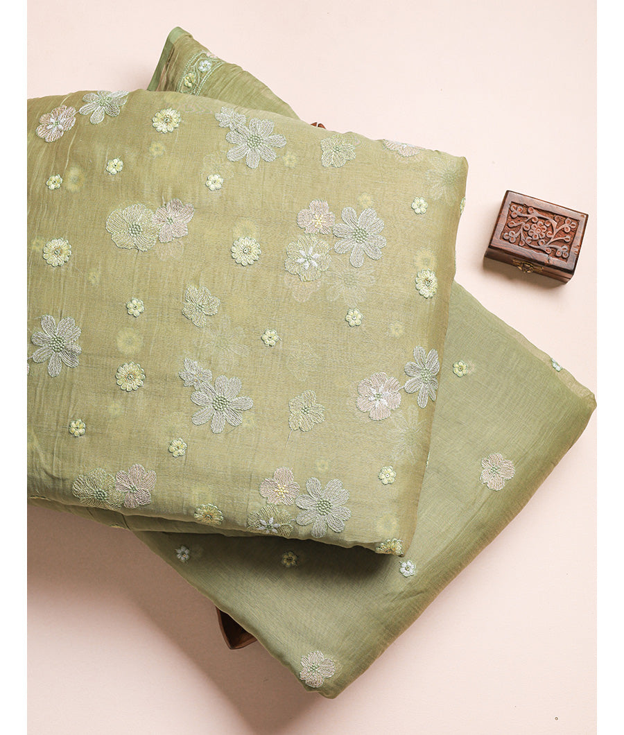 MUL CHANDERI EMBROIDERED FABRIC