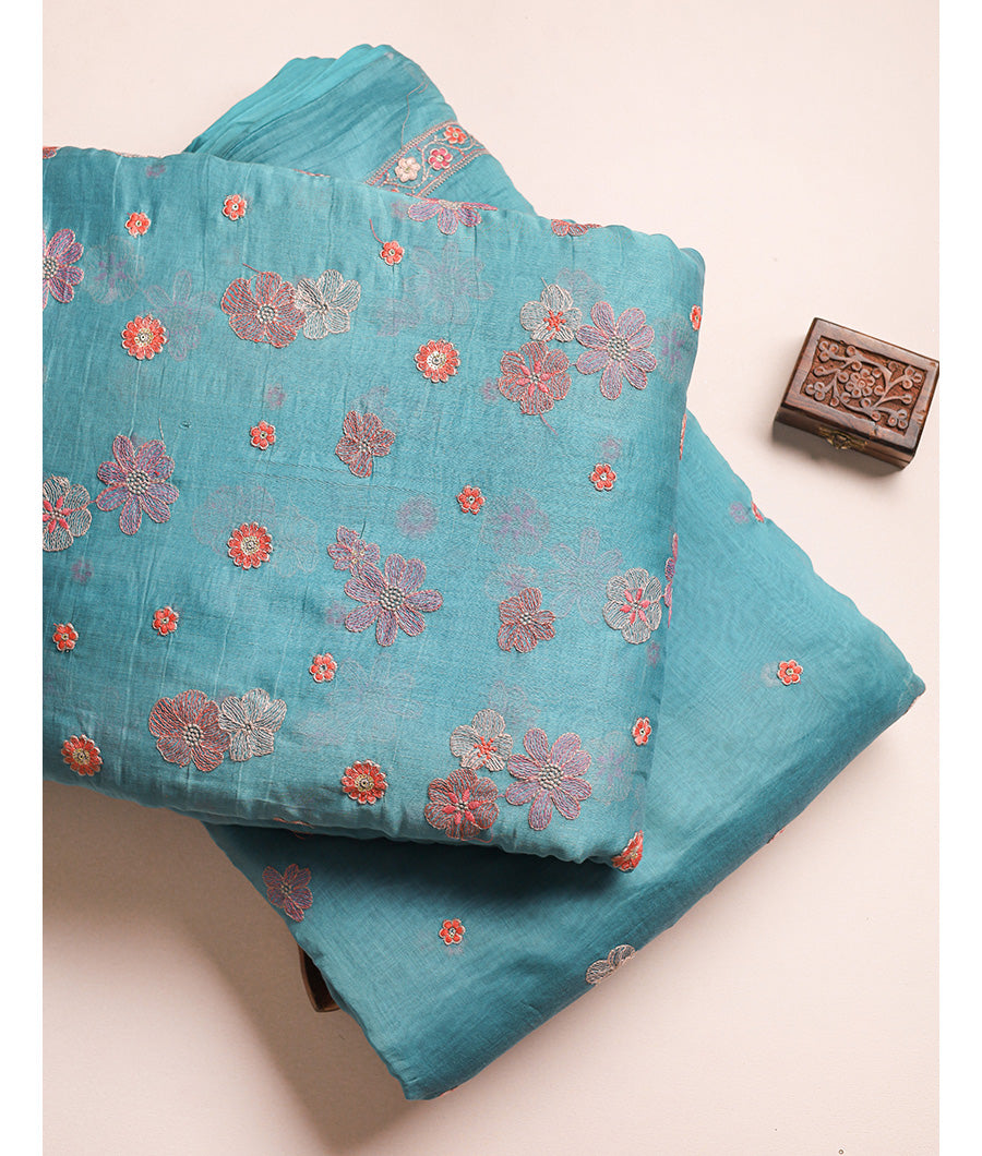 MUL CHANDERI EMBROIDERED FABRIC