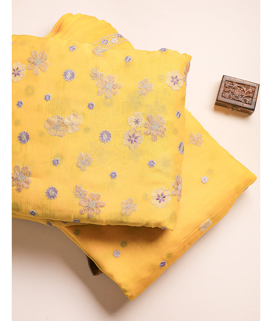 MUL CHANDERI EMBROIDERED FABRIC