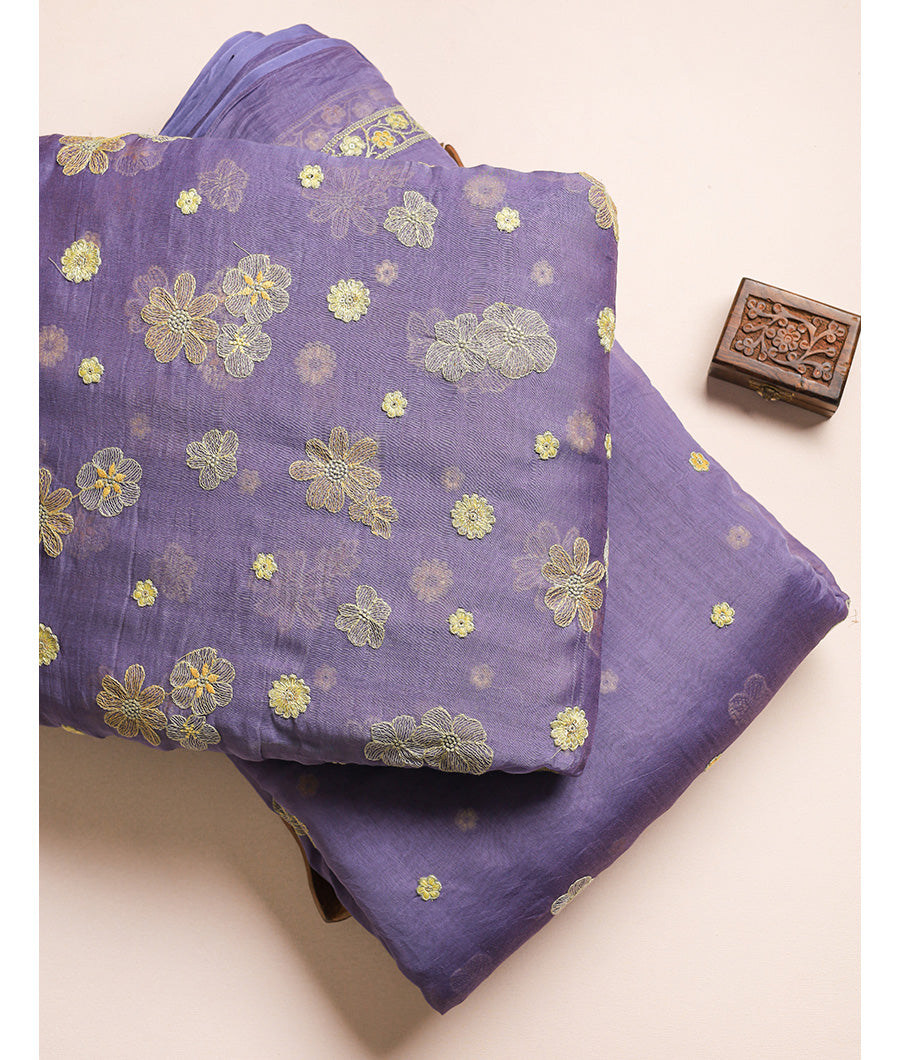 MUL CHANDERI EMBROIDERED FABRIC