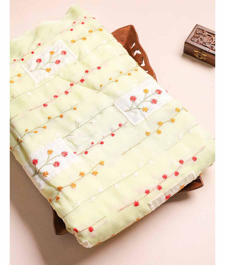 MALAI CHANDERI PATCHWORK EMBROIDERED FABRIC