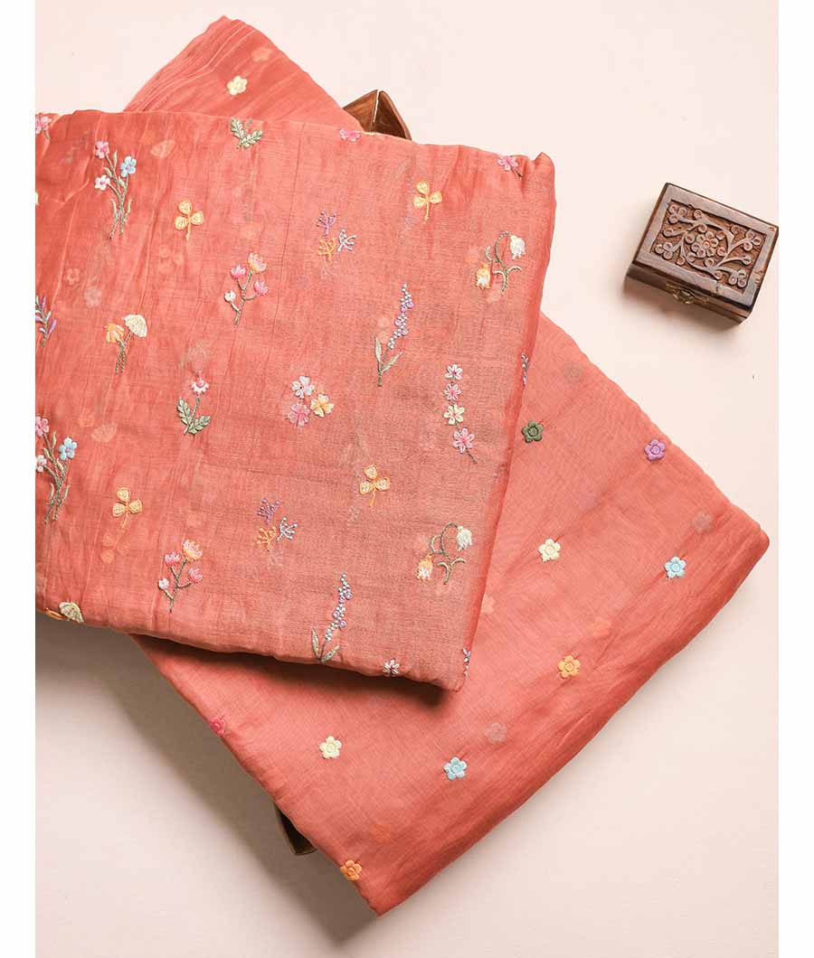 MUL CHANDERI EMBRIODERED FABRIC