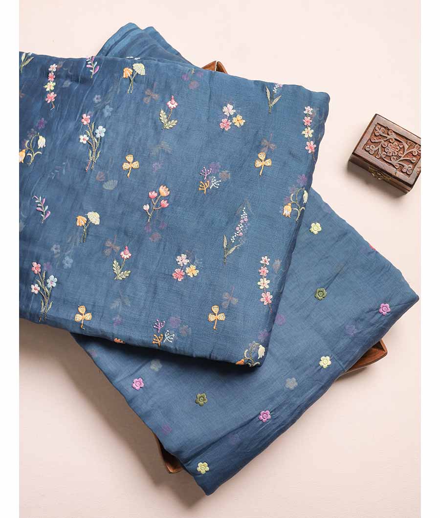 MUL CHANDERI EMBRIODERED FABRIC