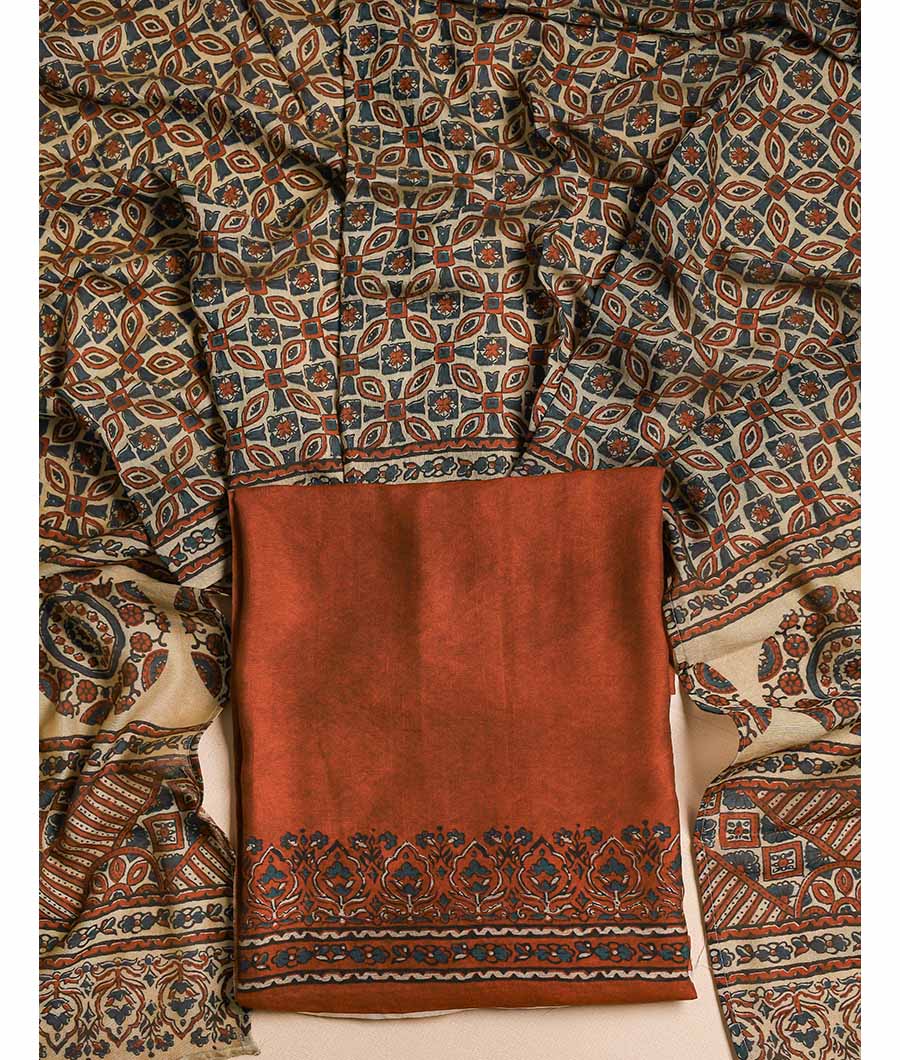 PURE MOGRA CHANDERI SILK AJRAKH SUIT SET