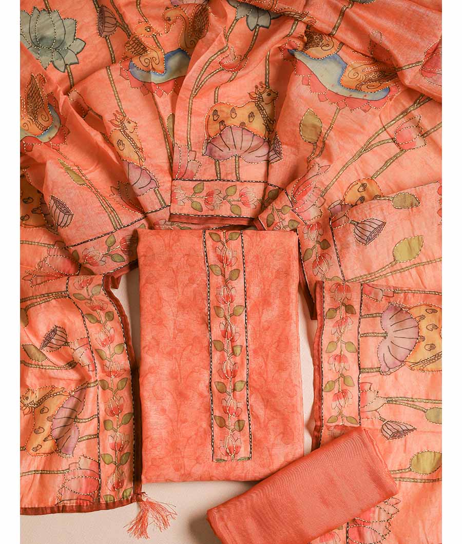CHANDERI KALAMKARI KANTHA WORK SUIT SET