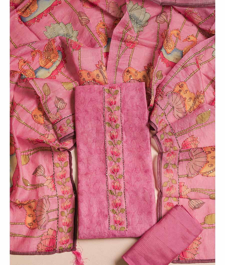 CHANDERI KALAMKARI KANTHA WORK SUIT SET