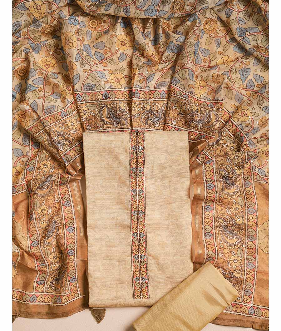 CHANDERI KALAMKARI KANTHA WORK SUIT SET