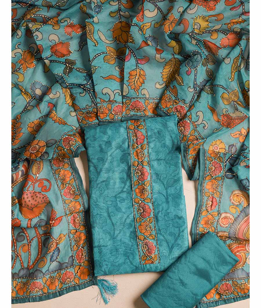 CHANDERI KALAMKARI KANTHA WORK SUIT SET