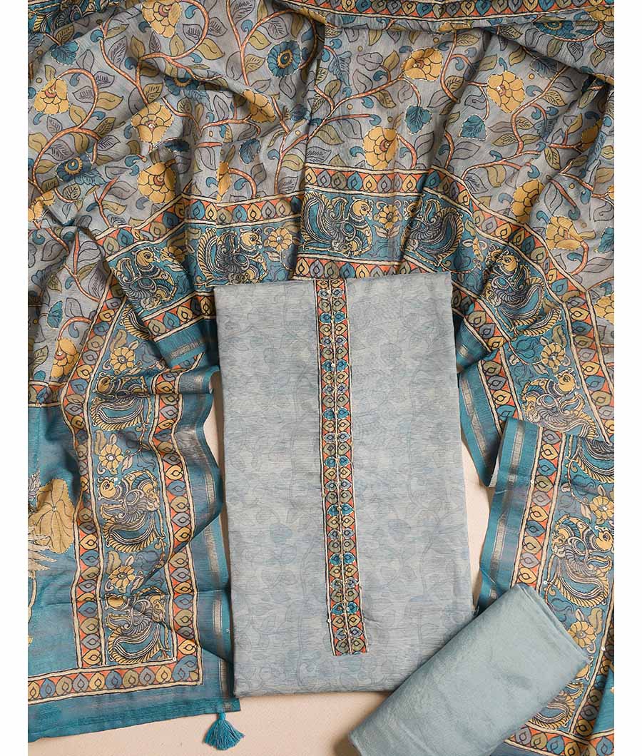 CHANDERI KALAMKARI KANTHA WORK SUIT SET