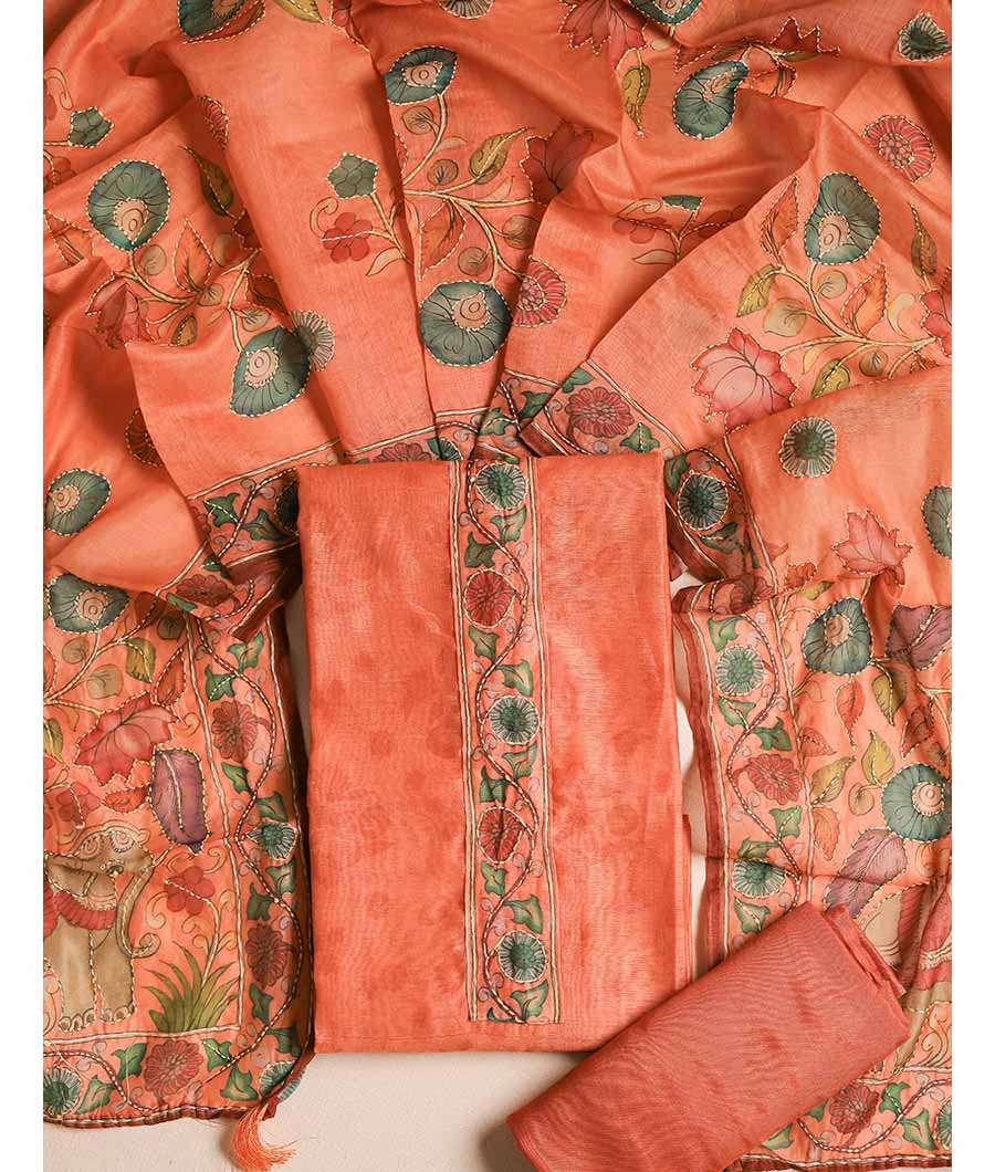 CHANDERI KALAMKARI KANTHA WORK SUIT SET