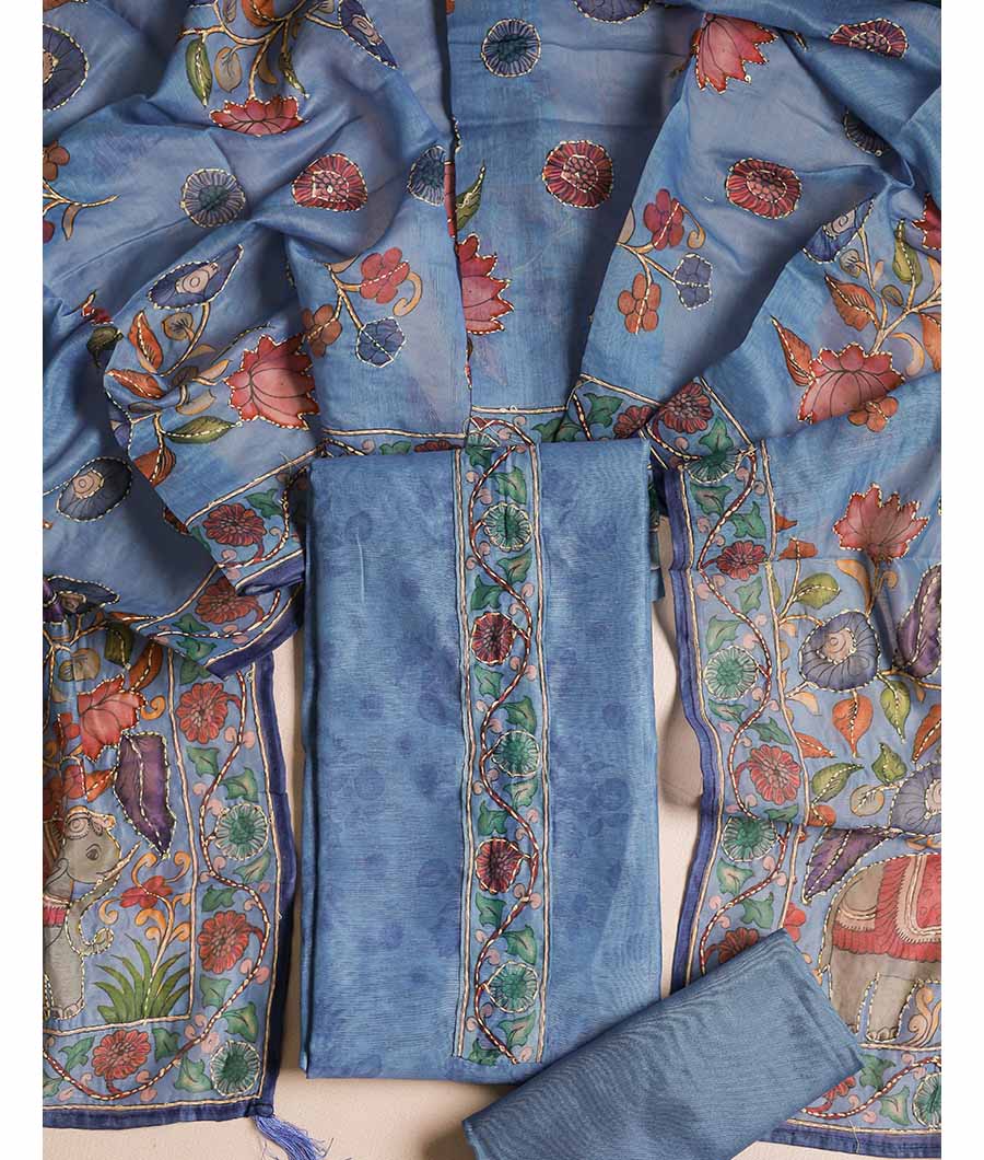 CHANDERI KALAMKARI KANTHA WORK SUIT SET