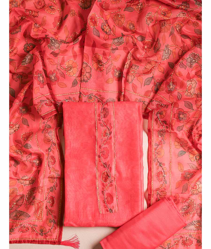 CHANDERI KALAMKARI KANTHA WORK SUIT SET