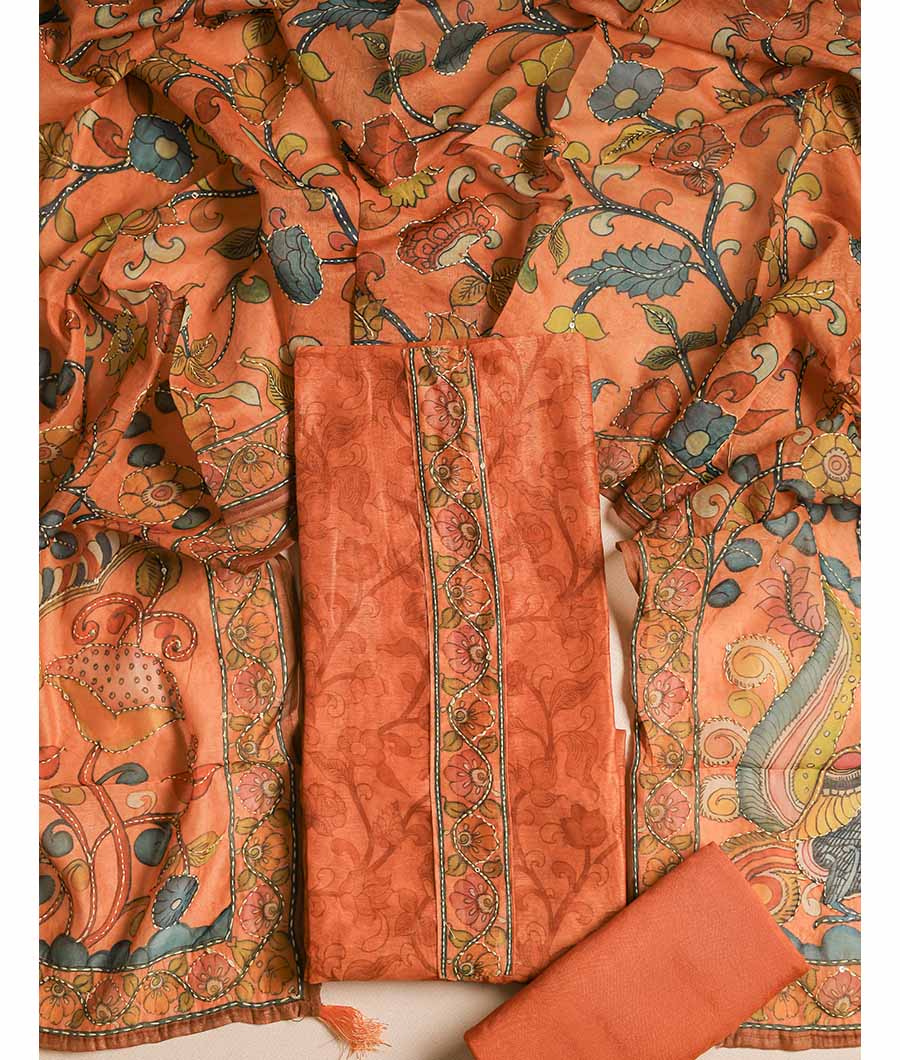 CHANDERI KALAMKARI KANTHA WORK SUIT SET