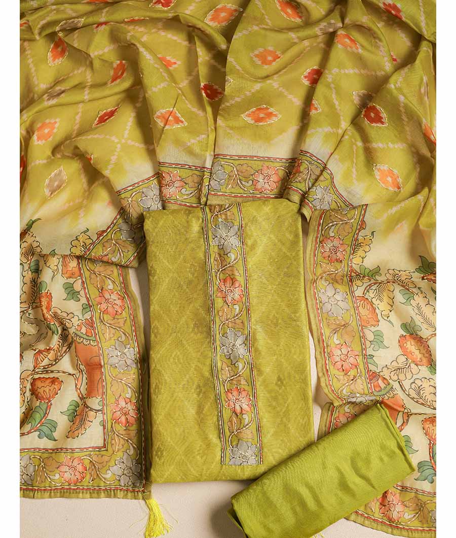CHANDERI KALAMKARI KANTHA WORK SUIT SET