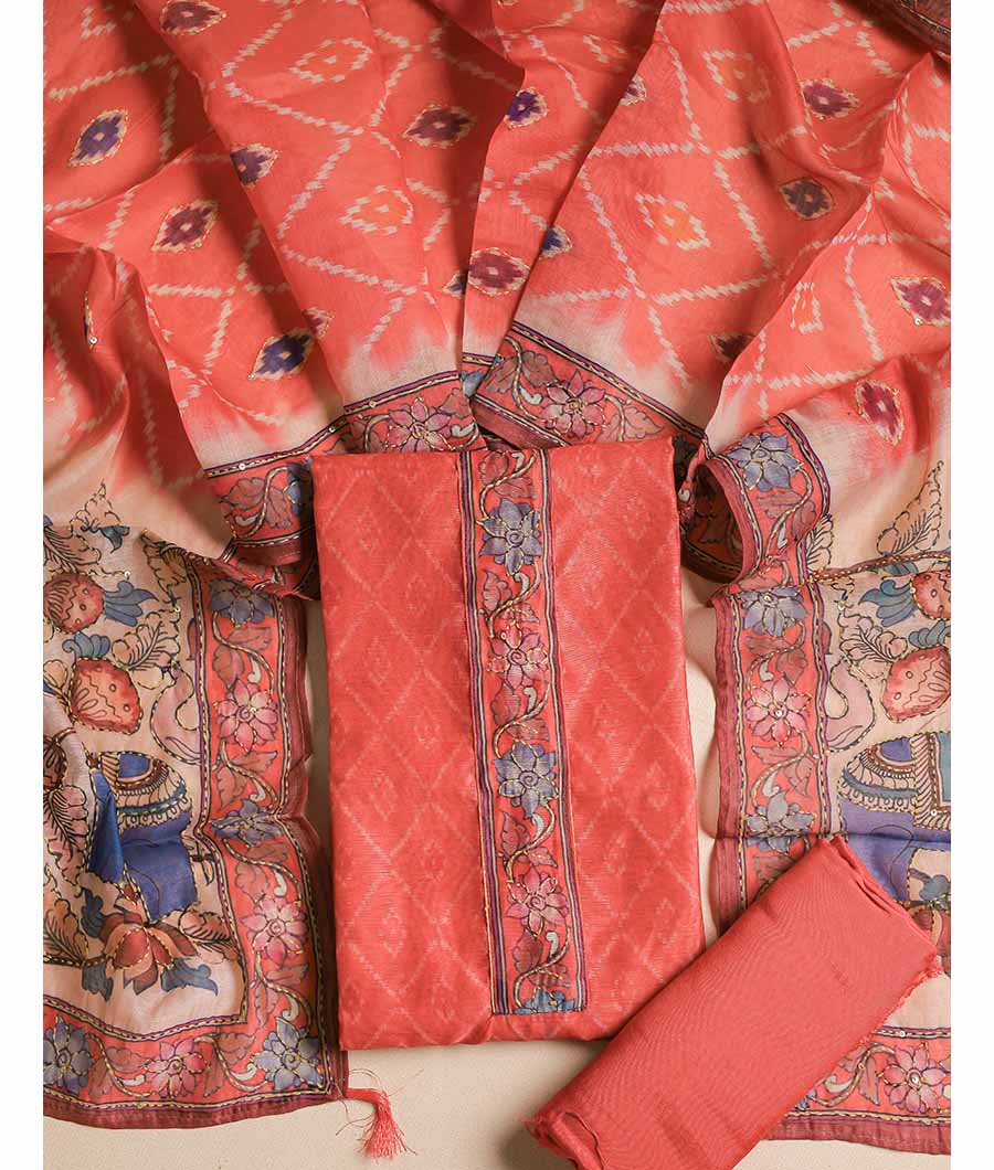CHANDERI KALAMKARI KANTHA WORK SUIT SET