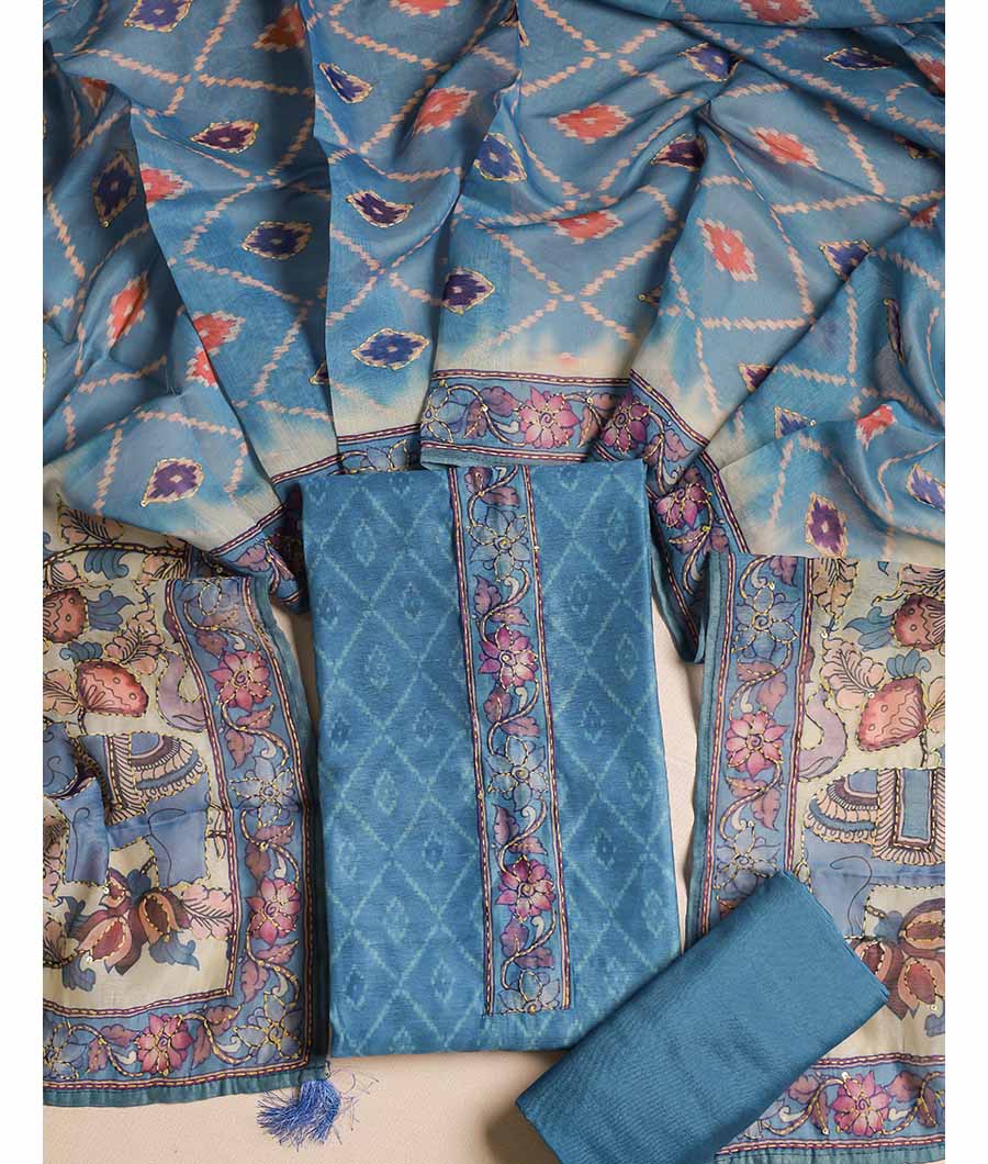 CHANDERI KALAMKARI KANTHA WORK SUIT SET