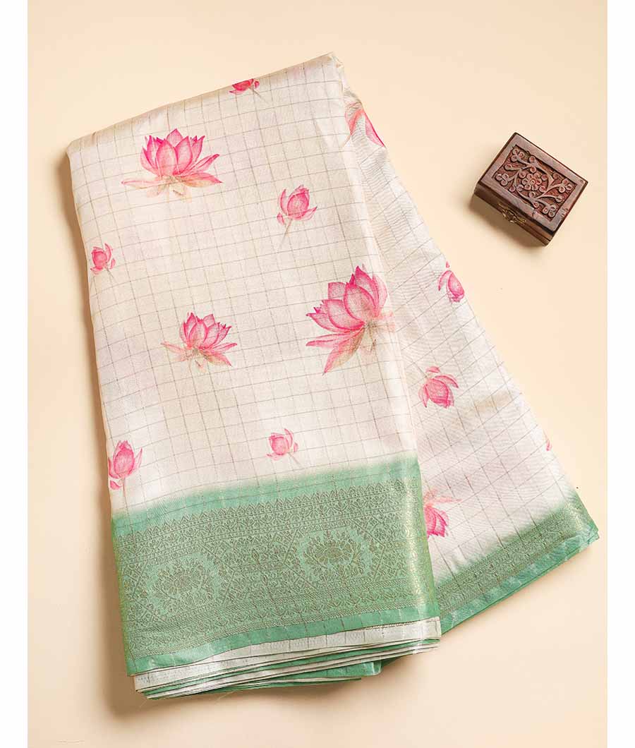 SEMI TUSSAR CHECKS PRINTED FABRIC