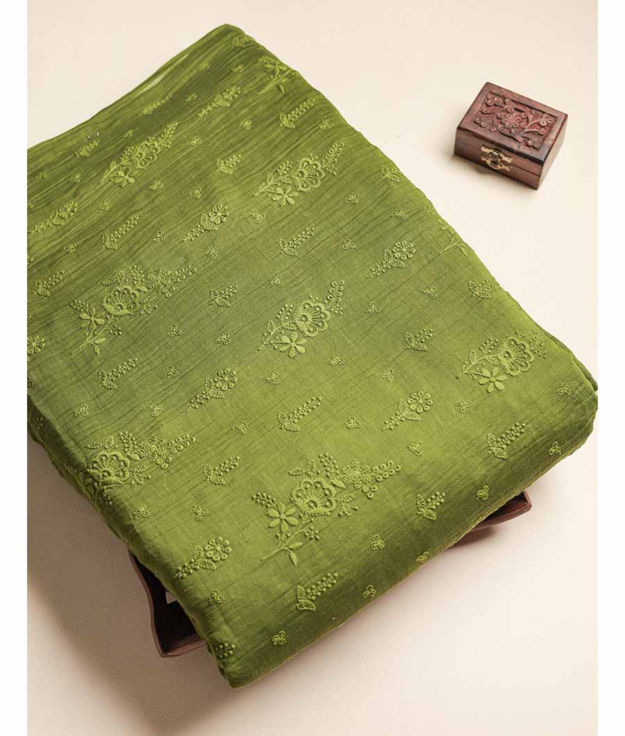 MUL CHANDERI EMBROIDERED FABRIC