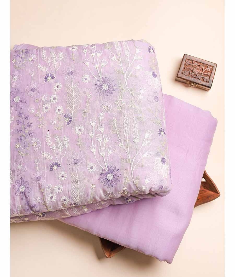 MUL CHANDERI EMBROIDERED FABRIC