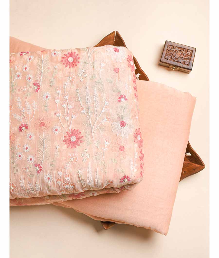 MUL CHANDERI EMBROIDERED FABRIC