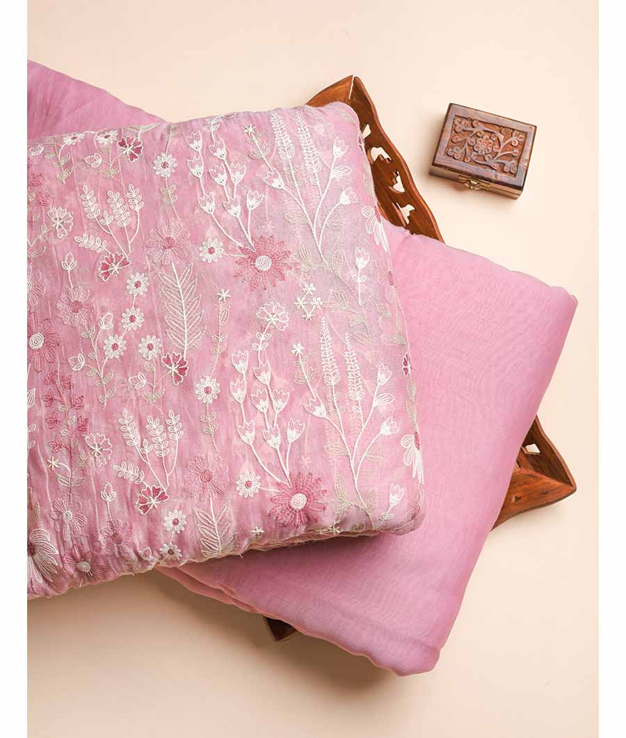 MUL CHANDERI EMBROIDERED FABRIC